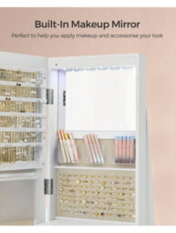 LEDREM 6 Leds Mirror Jewellery Cabinet, Swivel Jewellery Storage Organiser, Lockable, Free-Standing Frameless Full-Length Mirror - thumbnail 2