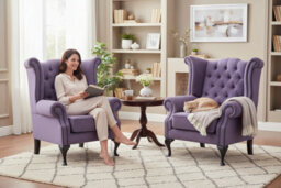 Chesterfield 2 X Chairs Verity Purple Fabric Chairs Offer In Queen Anne Style - thumbnail 2