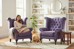 Chesterfield 2 X Chairs Verity Purple Fabric Chairs Offer In Queen Anne Style - thumbnail 3