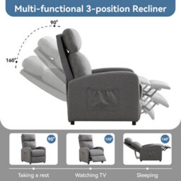 MCC Direct Recliner Pushback Adjustable Reclining Arm Chair Linen Fabric Grey - thumbnail 8