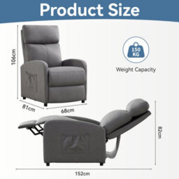 MCC Direct Recliner Pushback Adjustable Reclining Arm Chair Linen Fabric Grey - thumbnail 9