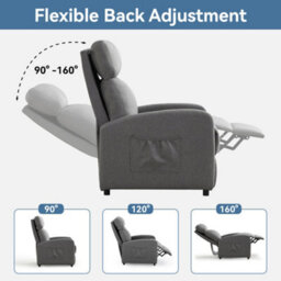 MCC Direct Recliner Pushback Adjustable Reclining Arm Chair Linen Fabric Grey - thumbnail 5