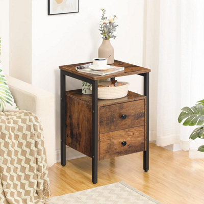 HOOBRO Bedside Table With 2 Drawers, Industrial Sofa Side End Table, Nightstand, End Table With Storage Shelves, For Living Room, - image 1