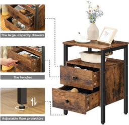 HOOBRO Bedside Table With 2 Drawers, Industrial Sofa Side End Table, Nightstand, End Table With Storage Shelves, For Living Room, - thumbnail 7