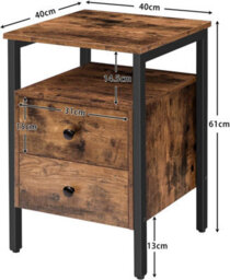 HOOBRO Bedside Table With 2 Drawers, Industrial Sofa Side End Table, Nightstand, End Table With Storage Shelves, For Living Room, - thumbnail 9