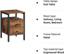 HOOBRO Bedside Table With 2 Drawers, Industrial Sofa Side End Table, Nightstand, End Table With Storage Shelves, For Living Room, - thumbnail 8