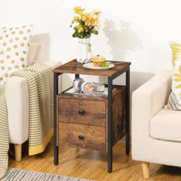 HOOBRO Bedside Table With 2 Drawers, Industrial Sofa Side End Table, Nightstand, End Table With Storage Shelves, For Living Room, - thumbnail 2