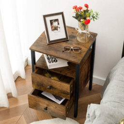 HOOBRO Bedside Table With 2 Drawers, Industrial Sofa Side End Table, Nightstand, End Table With Storage Shelves, For Living Room, - thumbnail 5