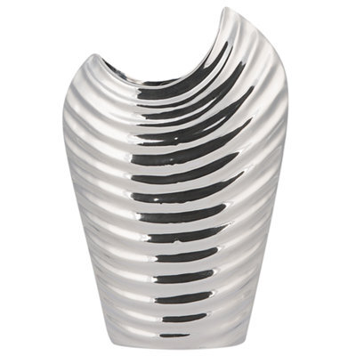 Beliani Decorative Vase Ecetra Stoneware 26 Cm Silver - image 1
