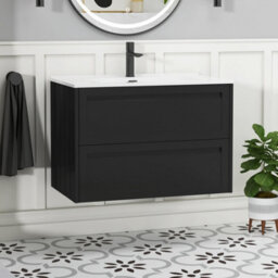 Royal Bathrooms Elmore 800mm Traditional Wall Hung 2 Drawer Bathroom Vanity Unit With Ceramic Basin Sink - Matt Nocturne Black - thumbnail 1