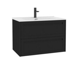 Royal Bathrooms Elmore 800mm Traditional Wall Hung 2 Drawer Bathroom Vanity Unit With Ceramic Basin Sink - Matt Nocturne Black - thumbnail 6
