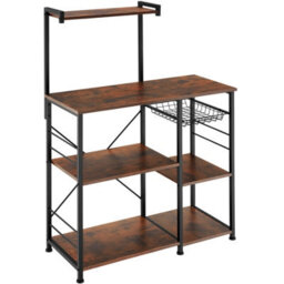 Tectake Shelving Unit Crawley - Industrial Style, 6 Shelves, Pull-Out Basket, 90 X 40 X 131.5 Cm - Industrial Wood Dark, Rustic