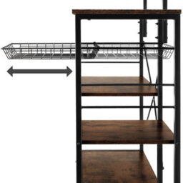 Tectake Shelving Unit Crawley - Industrial Style, 6 Shelves, Pull-Out Basket, 90 X 40 X 131.5 Cm - Industrial Wood Dark, Rustic - thumbnail 6