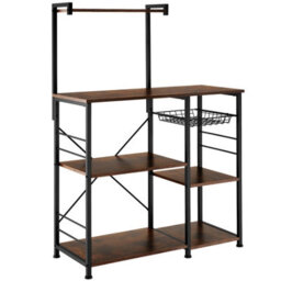 Tectake Shelving Unit Crawley - Industrial Style, 6 Shelves, Pull-Out Basket, 90 X 40 X 131.5 Cm - Industrial Wood Dark, Rustic - thumbnail 2
