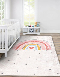 RugsX Junior 51300.802 Washing Carpet Rainbow, Dots For Children Anti-Slip - Beige 200X290 Cm - thumbnail 1