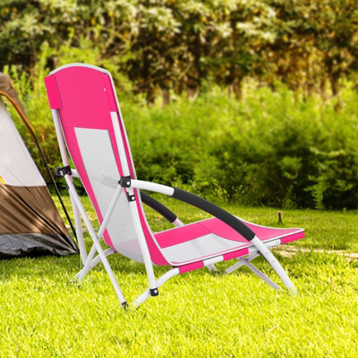 Gainoom Pink Beach Umbrella Chair Foldable Low Seat Camping Chair W/ Parasol - image 1