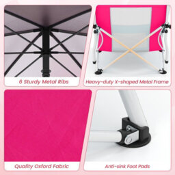 Gainoom Pink Beach Umbrella Chair Foldable Low Seat Camping Chair W/ Parasol - thumbnail 8