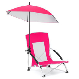 Gainoom Pink Beach Umbrella Chair Foldable Low Seat Camping Chair W/ Parasol - thumbnail 9