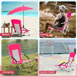Gainoom Pink Beach Umbrella Chair Foldable Low Seat Camping Chair W/ Parasol - thumbnail 4