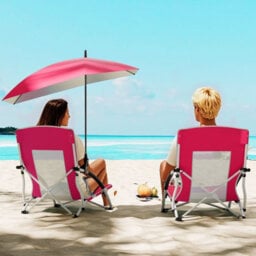 Gainoom Pink Beach Umbrella Chair Foldable Low Seat Camping Chair W/ Parasol - thumbnail 3
