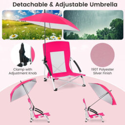 Gainoom Pink Beach Umbrella Chair Foldable Low Seat Camping Chair W/ Parasol - thumbnail 6