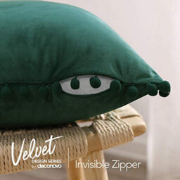 Deconovo 2 Pack Pom Pom Large Crushed Velvet Cushion Covers With Invisible Zipper 65Cm X 65Cm Forest Green - thumbnail 5