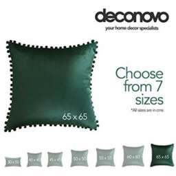 Deconovo 2 Pack Pom Pom Large Crushed Velvet Cushion Covers With Invisible Zipper 65Cm X 65Cm Forest Green - thumbnail 4
