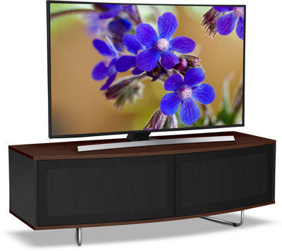 "Centurion Supports Caru Gloss Black And Walnut Beam-Thru Remote Friendly Contemporary ""d"" Shape Design Up To 65"" Tv Cabinet"