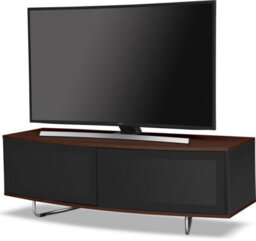 "Centurion Supports Caru Gloss Black And Walnut Beam-Thru Remote Friendly Contemporary ""d"" Shape Design Up To 65"" Tv Cabinet" - thumbnail 3