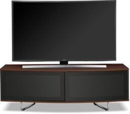 "Centurion Supports Caru Gloss Black And Walnut Beam-Thru Remote Friendly Contemporary ""d"" Shape Design Up To 65"" Tv Cabinet" - thumbnail 2