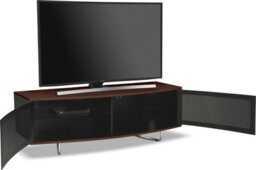"Centurion Supports Caru Gloss Black And Walnut Beam-Thru Remote Friendly Contemporary ""d"" Shape Design Up To 65"" Tv Cabinet" - thumbnail 6