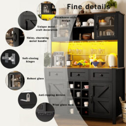Btm 120Cm Tall Kitchen Cabinet With 4 Doors 3 Drawers Led Usb Ports Black - thumbnail 9