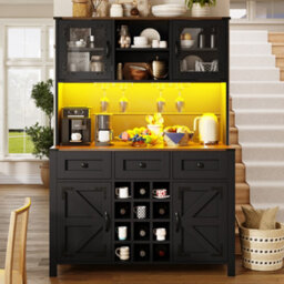 Btm 120Cm Tall Kitchen Cabinet With 4 Doors 3 Drawers Led Usb Ports Black - thumbnail 5