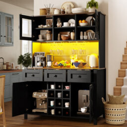 Btm 120Cm Tall Kitchen Cabinet With 4 Doors 3 Drawers Led Usb Ports Black - thumbnail 4