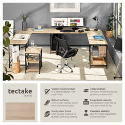 Tectake Desk Hamilton - Corner Unit, Shelf With 2 Storage Compartments 138 Cm - Industrial Wood Light, Oak Sonoma - thumbnail 2