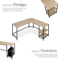 Tectake Desk Hamilton - Corner Unit, Shelf With 2 Storage Compartments 138 Cm - Industrial Wood Light, Oak Sonoma - thumbnail 3