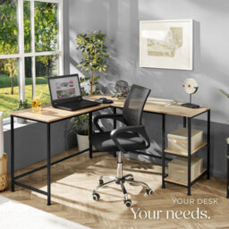 Tectake Desk Hamilton - Corner Unit, Shelf With 2 Storage Compartments 138 Cm - Industrial Wood Light, Oak Sonoma - thumbnail 7