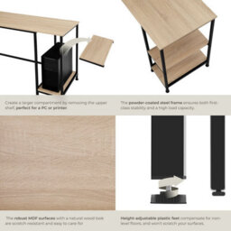 Tectake Desk Hamilton - Corner Unit, Shelf With 2 Storage Compartments 138 Cm - Industrial Wood Light, Oak Sonoma - thumbnail 4