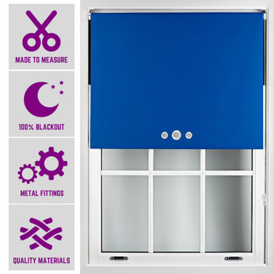 FURNISHED Blue Roller Blind With Triple Round Eyelet Design And Metal Fittings - Made To Measure Blackout Blinds, (W)150Cm X (L)165Cm