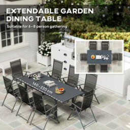 Outsunny Extending Garden Table With Slatted Top, 160/220 X 90 X 73 Cm, Grey - thumbnail 4