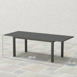 Outsunny Extending Garden Table With Slatted Top, 160/220 X 90 X 73 Cm, Grey - thumbnail 3