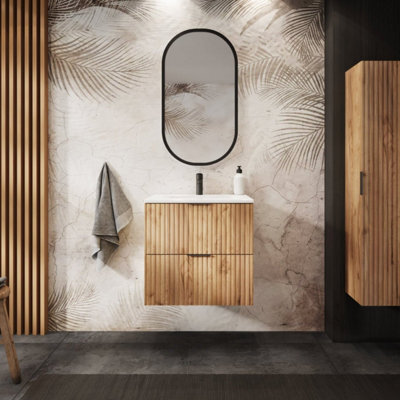 Heze Furniture Flow 2 Drawer Bathroom Vanity Cabinet Vanity Unit With Basin 60Cm - Gold Craft Oak - image 1