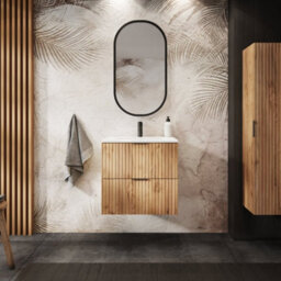 Heze Furniture Flow 2 Drawer Bathroom Vanity Cabinet Vanity Unit With Basin 60Cm - Gold Craft Oak