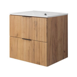 Heze Furniture Flow 2 Drawer Bathroom Vanity Cabinet Vanity Unit With Basin 60Cm - Gold Craft Oak - thumbnail 4