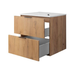 Heze Furniture Flow 2 Drawer Bathroom Vanity Cabinet Vanity Unit With Basin 60Cm - Gold Craft Oak - thumbnail 3