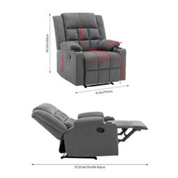 Modern Upholstered Recliner Chair With Adjustable Backrest And Cup Holders - thumbnail 2
