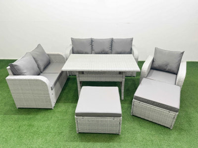 Fimous Pe Wicker 8 Seater Outdoor Rattan Furniture Sofa Sets Reclining Chair Loveseat Sofa 3 Seater Sofa 2 Big Footstools - image 1
