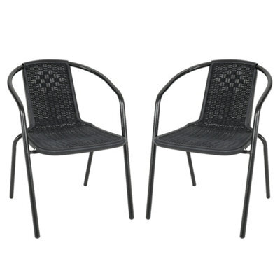 Living And Home Set Of 2 Black Vintage Style Stacking Rattan Patio Garden Chairs Outdoor Armchairs With Metal Frame - image 1