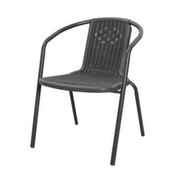 Living And Home Set Of 2 Black Vintage Style Stacking Rattan Patio Garden Chairs Outdoor Armchairs With Metal Frame - thumbnail 4