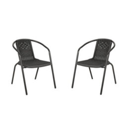 Living And Home Set Of 2 Black Vintage Style Stacking Rattan Patio Garden Chairs Outdoor Armchairs With Metal Frame - thumbnail 6